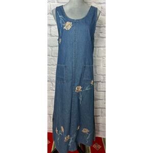 Vintage Agapo Collection Embroidered Denim Jumper Dress